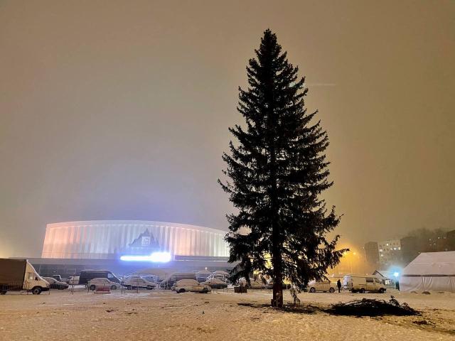 Перед Дворцом спорта в Уфе установили 25-метровую елку
